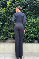 Krep Kumaş Belden Lastikli Hafif İspanyol Paça Pantolon