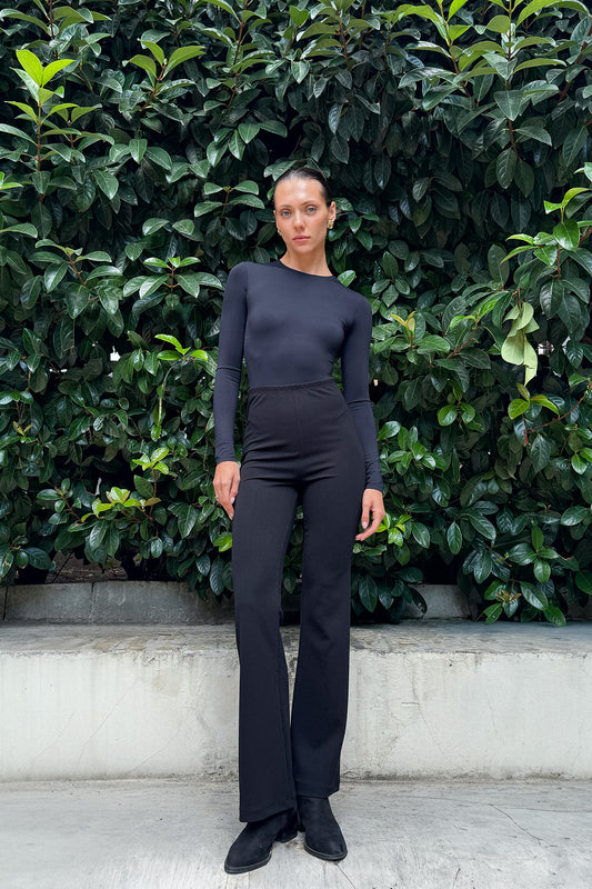 Krep Kumaş Belden Lastikli Hafif İspanyol Paça Pantolon