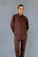 Kahve Kadın Süet Bol Kalıp Gömlek Ceket