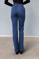 Yüksek Bel Belden Lastikli Hafif İspanyol Paça Jeans