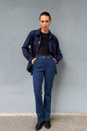 Yüksek Bel Belden Lastikli Hafif İspanyol Paça Jeans