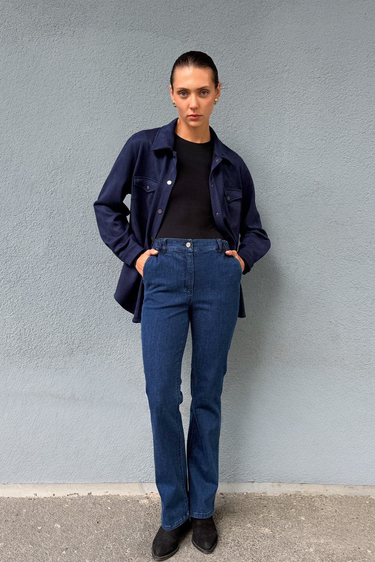 Belden Lastikli Hafif İspanyol Paça Jeans