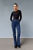 Yüksek Bel Belden Lastikli Hafif İspanyol Paça Jeans