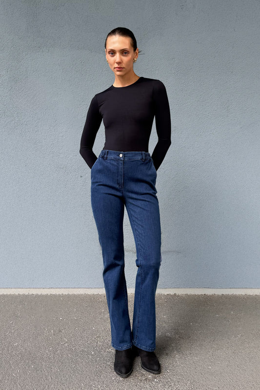 Belden Lastikli Hafif İspanyol Paça Jeans