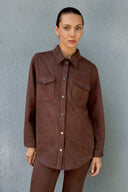 Kahve Kadın Süet Bol Kalıp Gömlek Ceket