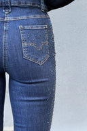 Taş Detaylı Mavi Yüksek Bel Likralı Kot Pantolon