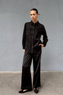 Siyah Kadın Süet Bol Kalıp Gömlek Ceket