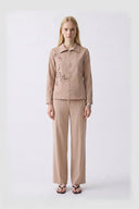 Women's Beige Embroidered Detail Zipper Jacket - BEIGE