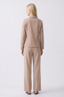 Women's Beige Embroidered Detail Zipper Jacket - BEIGE