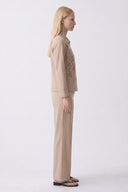 Women's Beige Embroidered Detail Zipper Jacket - BEIGE