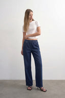 Yüksek Lastikli Bel Geniş Paça Kot Pantolon