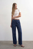 Yüksek Lastikli Bel Geniş Paça Kot Pantolon