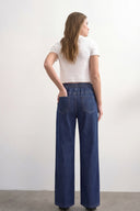 Yüksek Lastikli Bel Geniş Paça Kot Pantolon