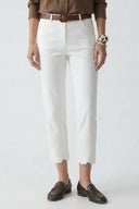 Women's High Waisted Bootcut Pants with White Embroidered Hems