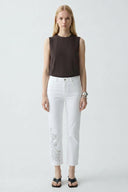 Women's High-Waist White Embroidered Straight Fit Jeans