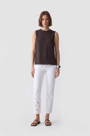 Women's High-Waist White Embroidered Straight Fit Jeans