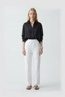 Women's White High-Waist Relaxed Fit Straight Cargo Pants