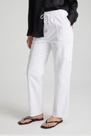 Women's White High-Waist Relaxed Fit Straight Cargo Pants