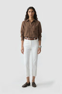 Women's High Waisted Bootcut Pants with White Embroidered Hems