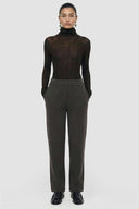 Beli Lastikli Straight Fit Krep Pantolon - Füme