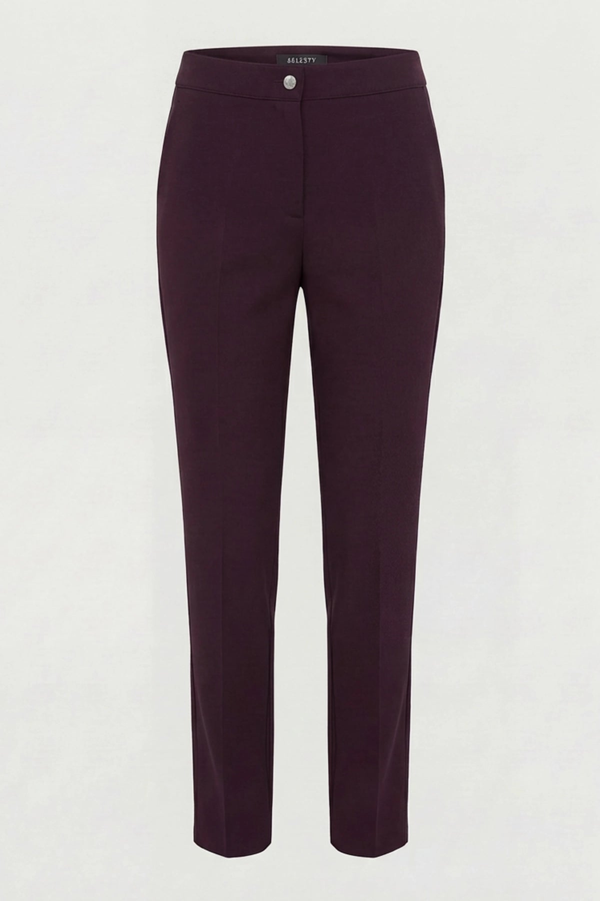 Yüksek Bel Düğme ve Fermuar Detaylı Bootcut Krep Pantolon - Mürdüm