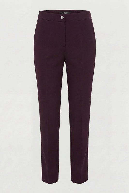 Yüksek Bel Düğme ve Fermuar Detaylı Bootcut Krep Pantolon - Mürdüm