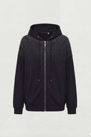 Siyah Modal Önden Fermuarlı Taşlı Swearshirt Üst