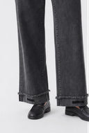 Yüksek Bel Rahat Gri Denim Kot Pantolon