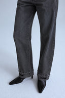 Yüksek Bel Rahat Gri Denim Kot Pantolon