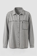 Rivet ve İnci Detaylı Rahat Kalıp Kristal Gri Denim Gömlek Ceket