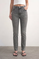 Yüksek Bel Işıltılı Dalga Desenli Taş İşlemeli Gri Jean