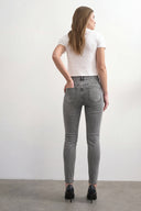 High-Waisted Shimmering Wave Pattern Embellished Grey Jeans
