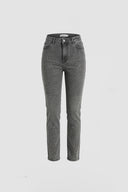 High-Waisted Shimmering Wave Pattern Embellished Grey Jeans