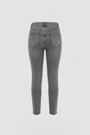 High-Waisted Shimmering Wave Pattern Embellished Grey Jeans