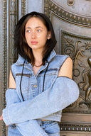 Çıkarılabilir Kapüşonlu ve Kollu Yıkamalı Denim Ceket