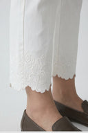 Women's High Waisted Bootcut Pants with White Embroidered Hems