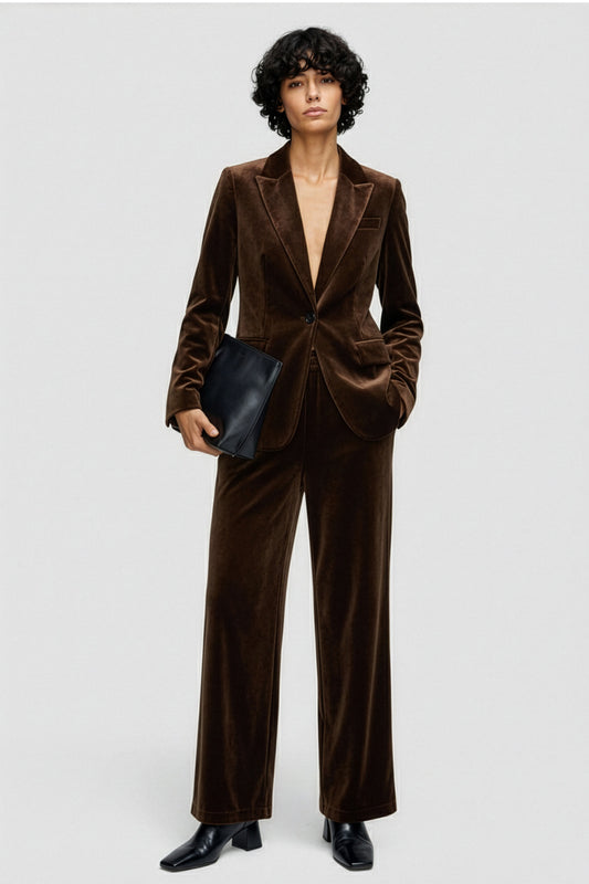 Beli Lastikli Bol Paça Kahve Kadife Pantolon