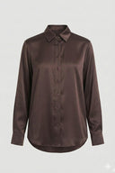 Kadın Kahve Yumuşak Saten Gömlek