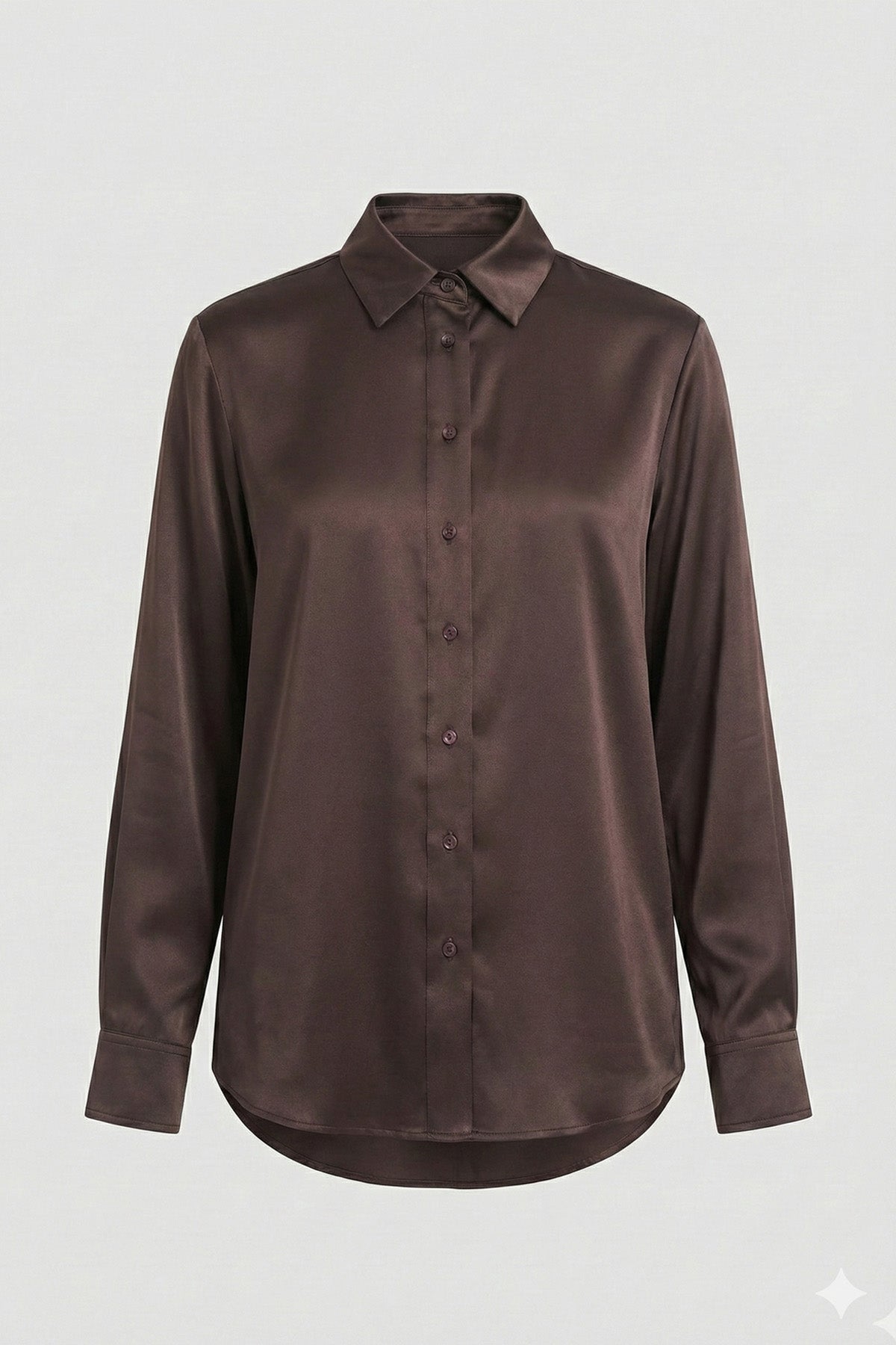 Kadın Kahve Yumuşak Saten Gömlek