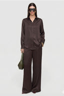 Kadın Kahve Saten Belden Lastikli Bol Paça Pantolon