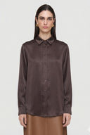 Kadın Kahve Yumuşak Saten Gömlek