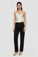 Yüksek Bel Siyah Likralı Pamuklu Kanvas Pantolon
