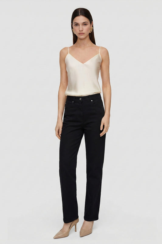 Yüksek Bel Siyah Likralı Pamuklu Kanvas Pantolon