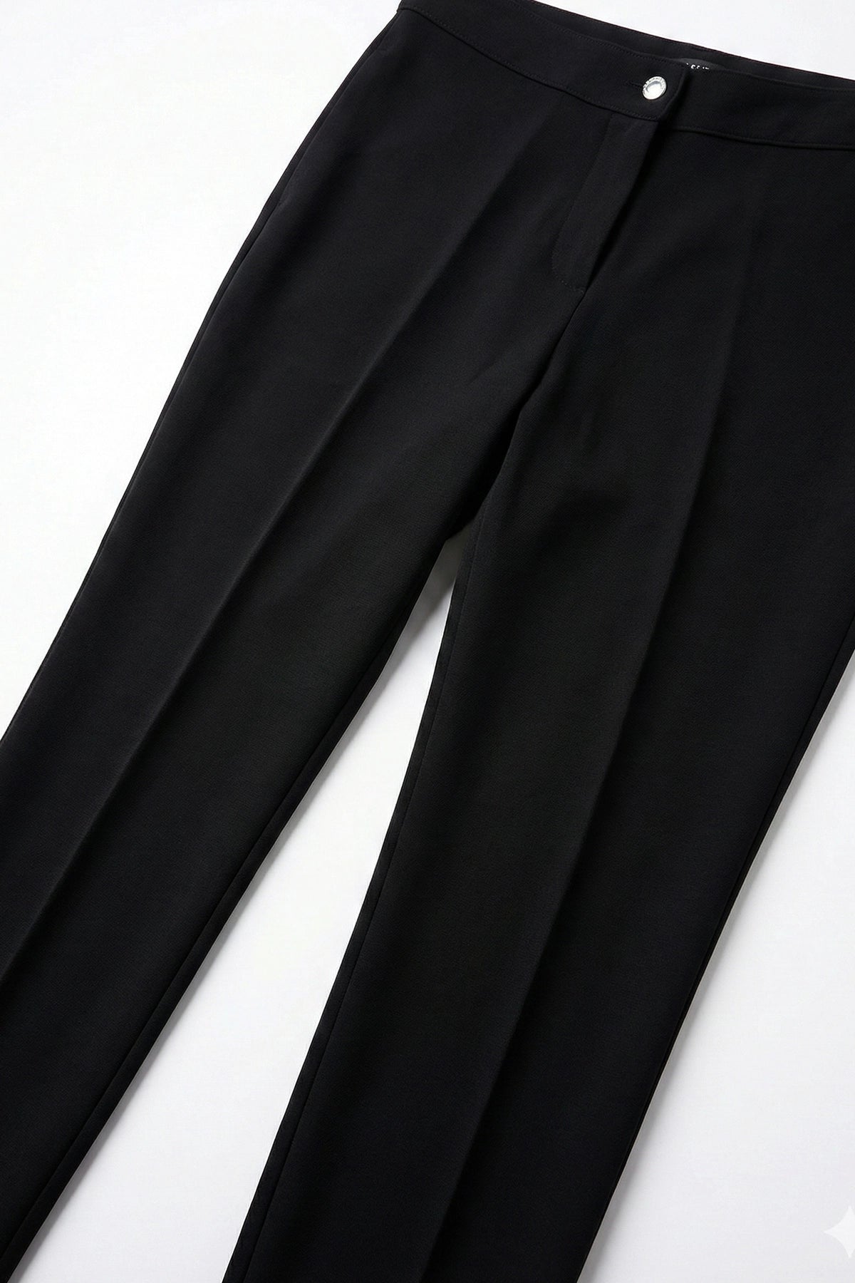 Yüksek Bel Düğme ve Fermuar Detaylı Bootcut Krep Pantolon -Siyah