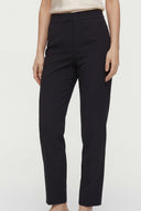 Yüksek Bel Düğme ve Fermuar Detaylı Bootcut Krep Pantolon -Siyah