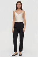 Yüksek Bel Düğme ve Fermuar Detaylı Bootcut Krep Pantolon -Siyah