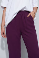 High-Waisted Bootcut Crepe Pants with Button and Zipper Detail - Plum