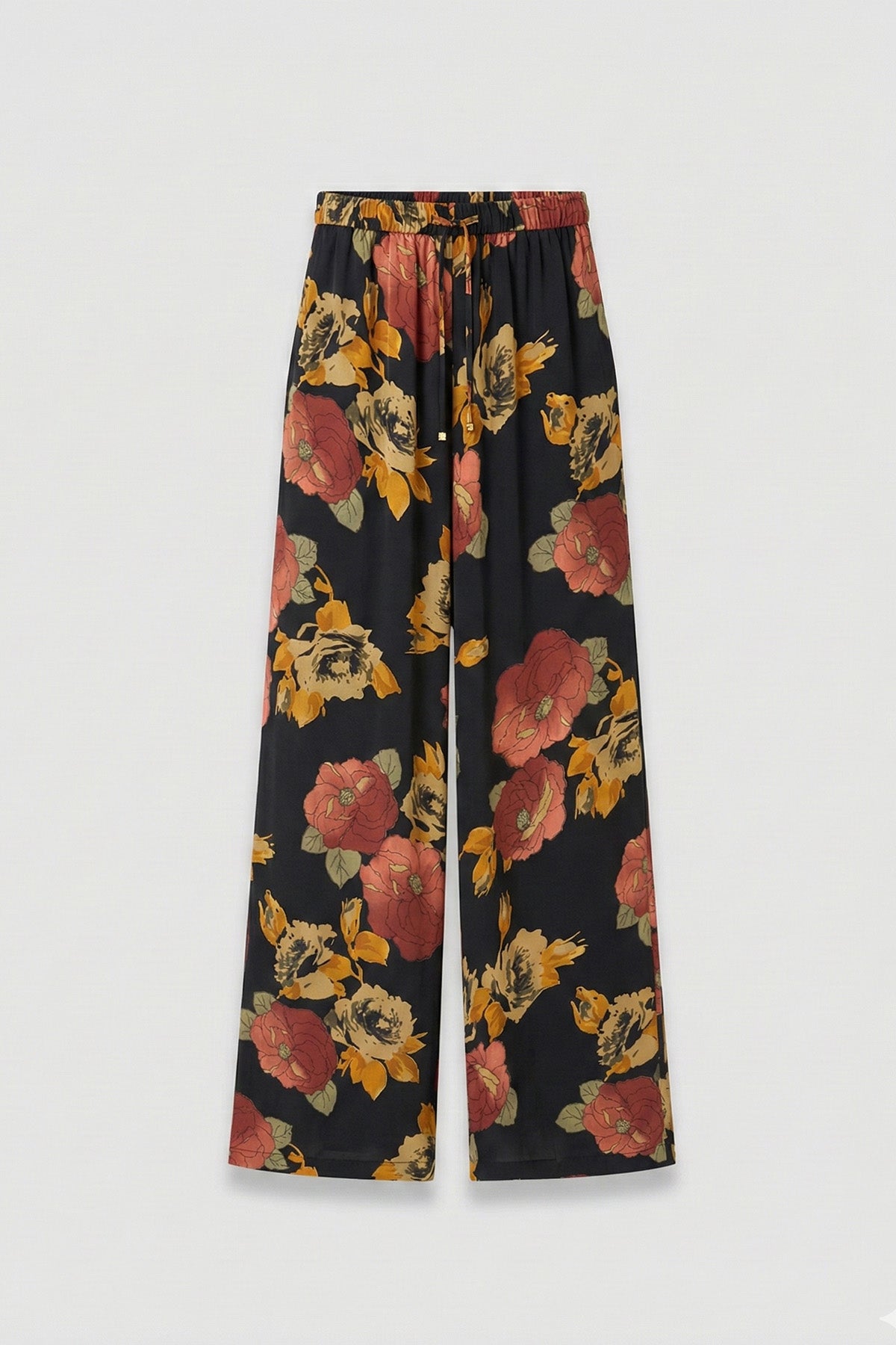 Kadın Kupro Desenli Belden Lastikli Bol Paça Pantolon