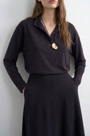 Siyah Dökümlü Modal Kloş Midi Etek