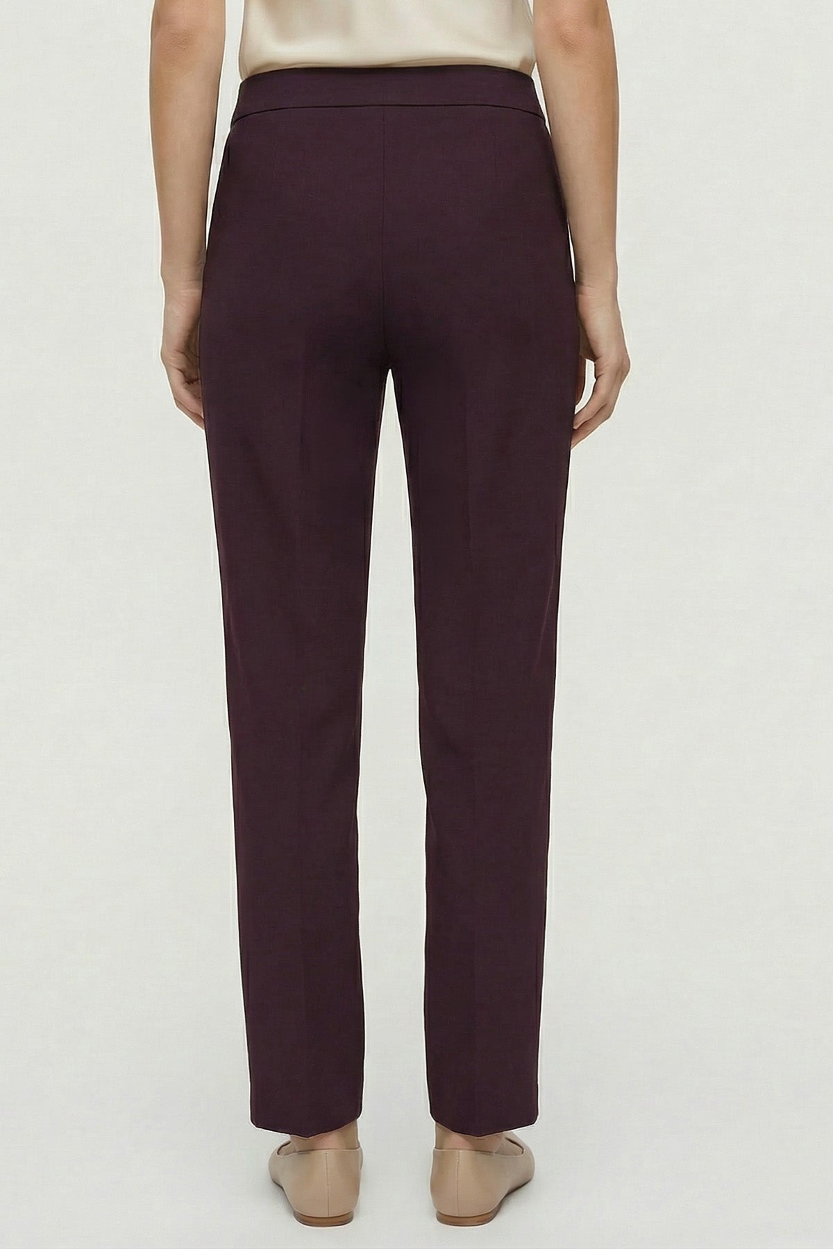 Yüksek Bel Düğme ve Fermuar Detaylı Bootcut Krep Pantolon - Mürdüm